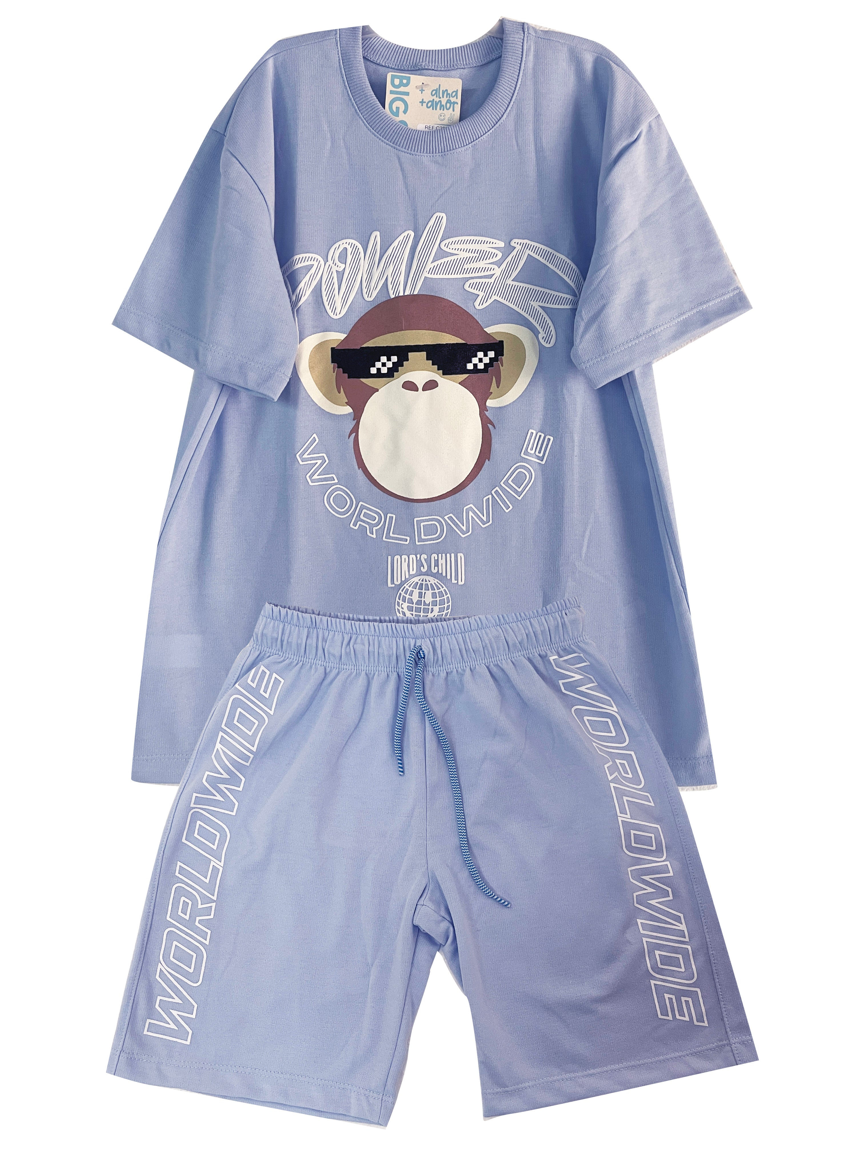 C2069 CONJUNTO UNICOLOR OVER SIZE AZUL CIELO/ BERMUDA AZUL CIELO