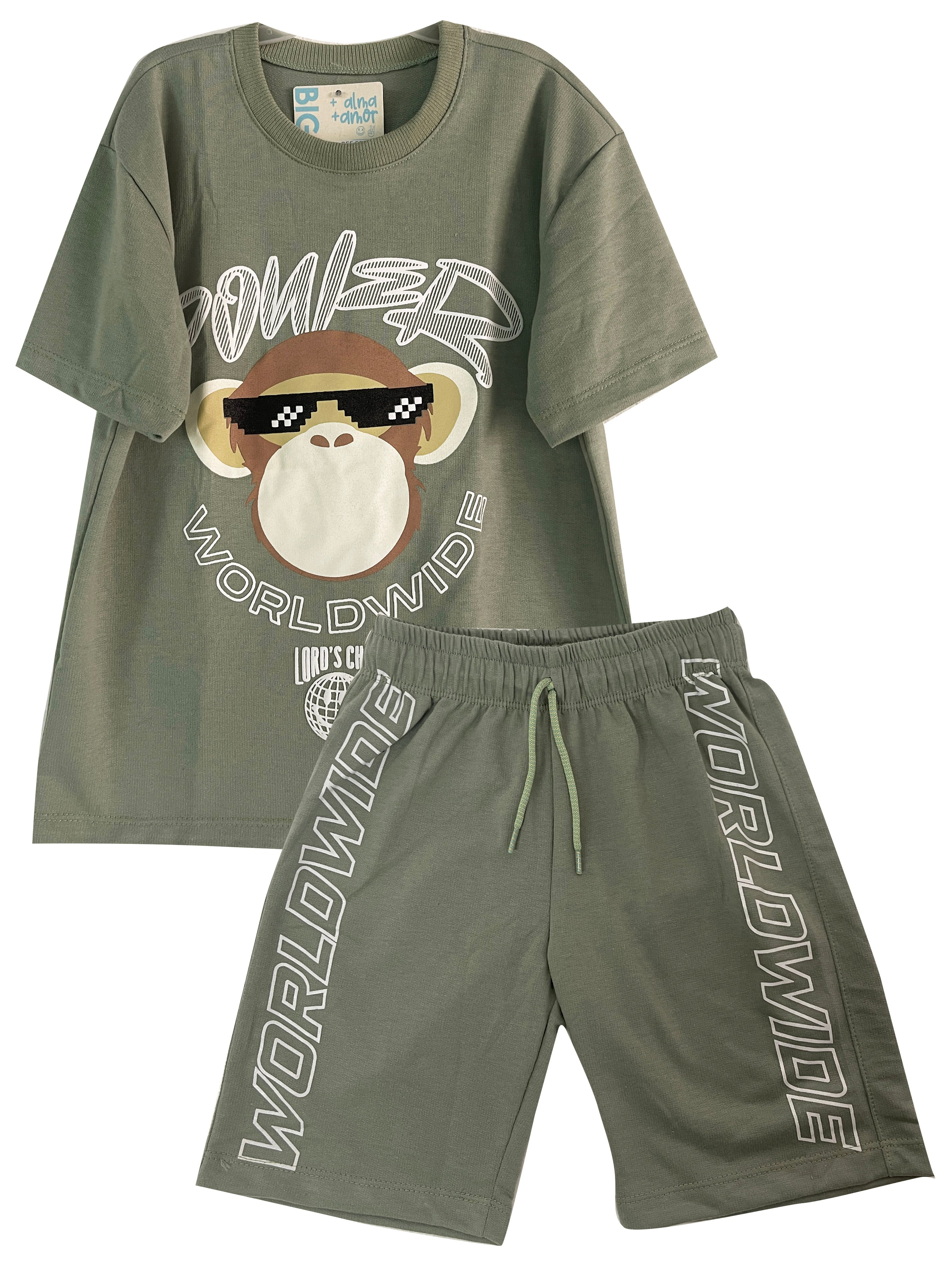 C2069 CONJUNTO UNICOLOR OVER SIZE VERDE MILITAR/ BERMUDA VERDE MILITAR