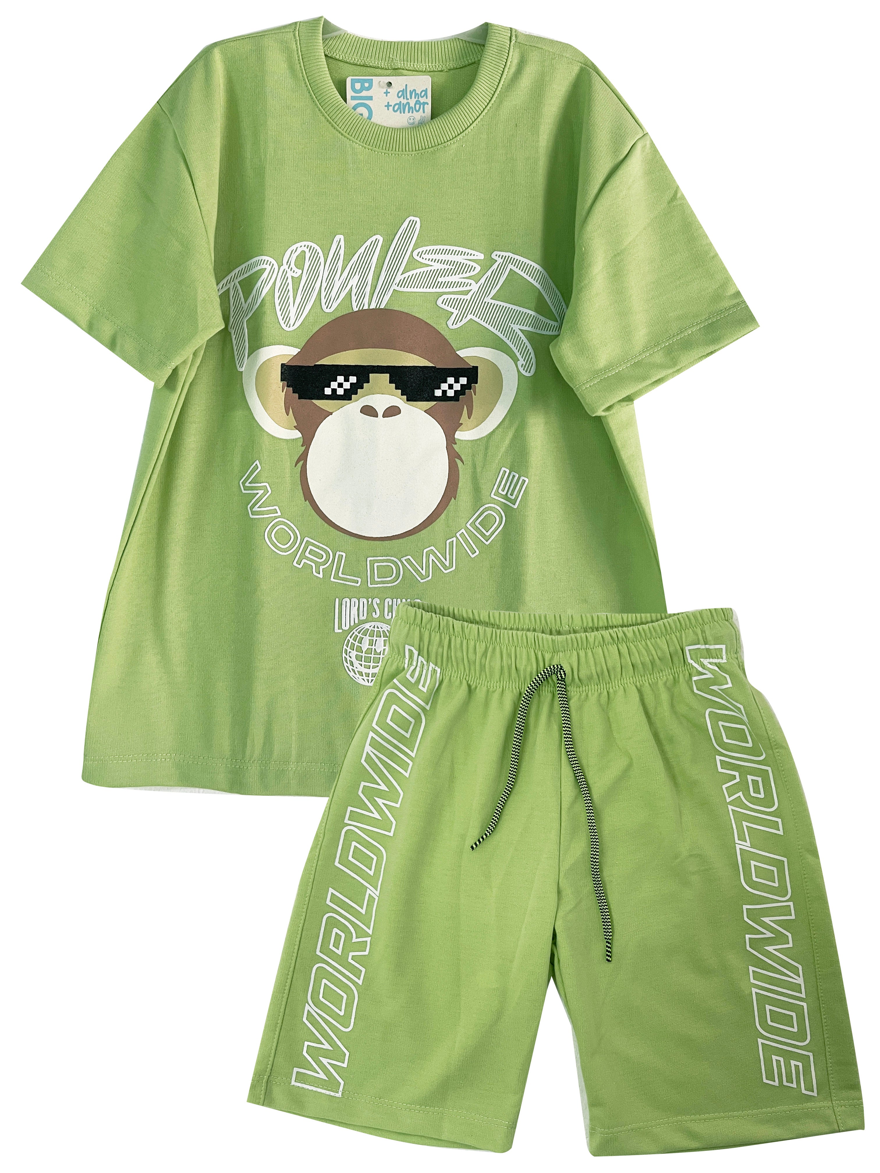 C2069 CONJUNTO UNICOLOR OVER SIZE VERDE MANZANA/ BERMUDA VERDE MANZANA