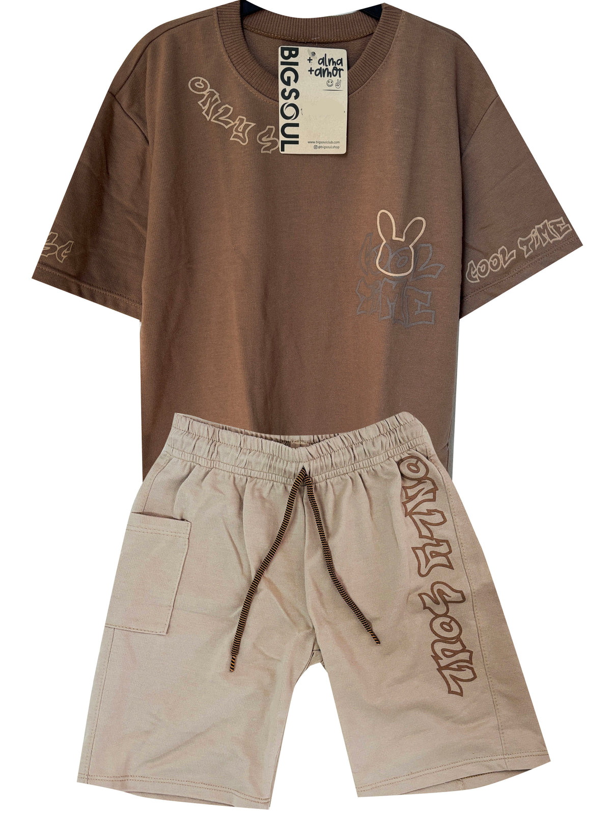 C2072 CONJUNTO CAMISETA  OVER SIZE TABACO/ BERMUDA KAKY