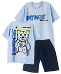 C2078 CONJUNTO CAMISETA  OVER SIZE AZUL CIELO/ BERMUDA AZUL OSCURO