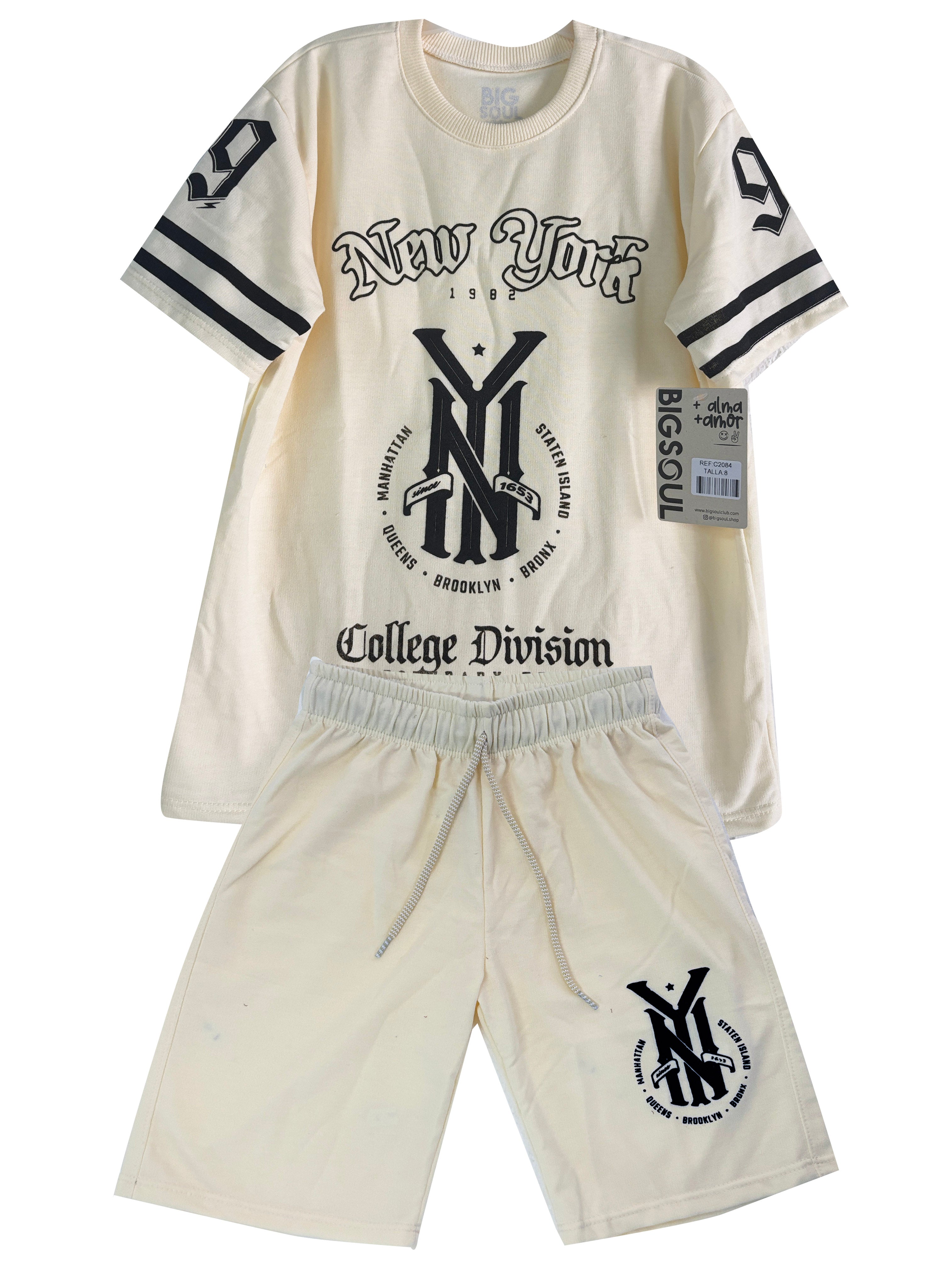 C2084 CONJUNTO UNICOLOR CAMISETA OVER SIZE / BERMUDA BURDA MARFIL