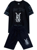 C2084 CONJUNTO CAMISETA  OVER SIZE NEGRO / BERMUDA NEGRO