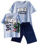 C2197 CONJUNTO CAMISETA  OVER SIZE AZUL CIELO / BERMUDA AZUL OSCURO
