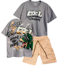 C2197 CONJUNTO CAMISETA  OVER SIZE GRIS / BERMUDA MANDARINA