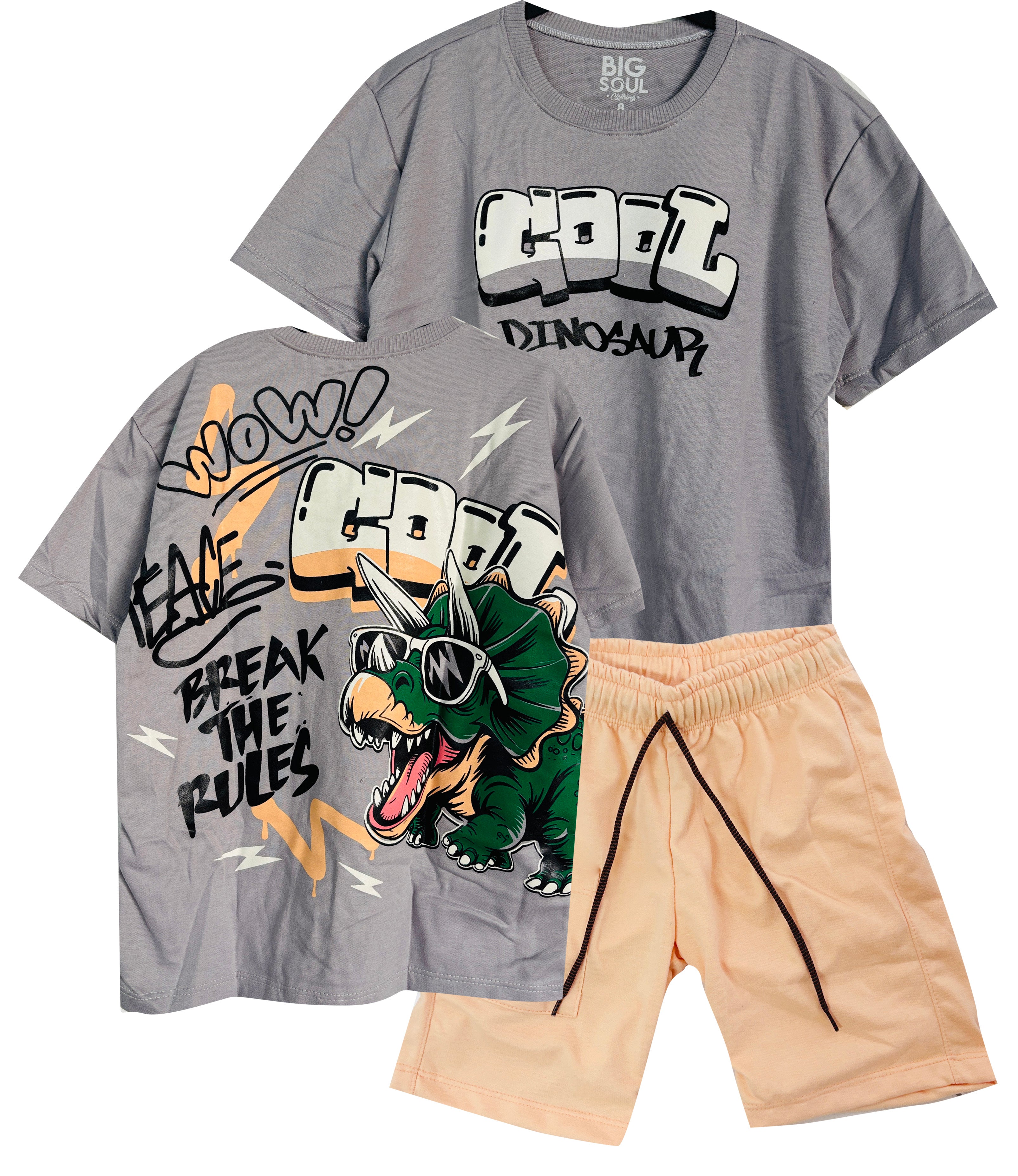 C2197 CONJUNTO CAMISETA  OVER SIZE GRIS / BERMUDA MANDARINA