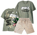 C2197 CONJUNTO CAMISETA  OVER SIZE VERDE M / BERMUDA KAKY