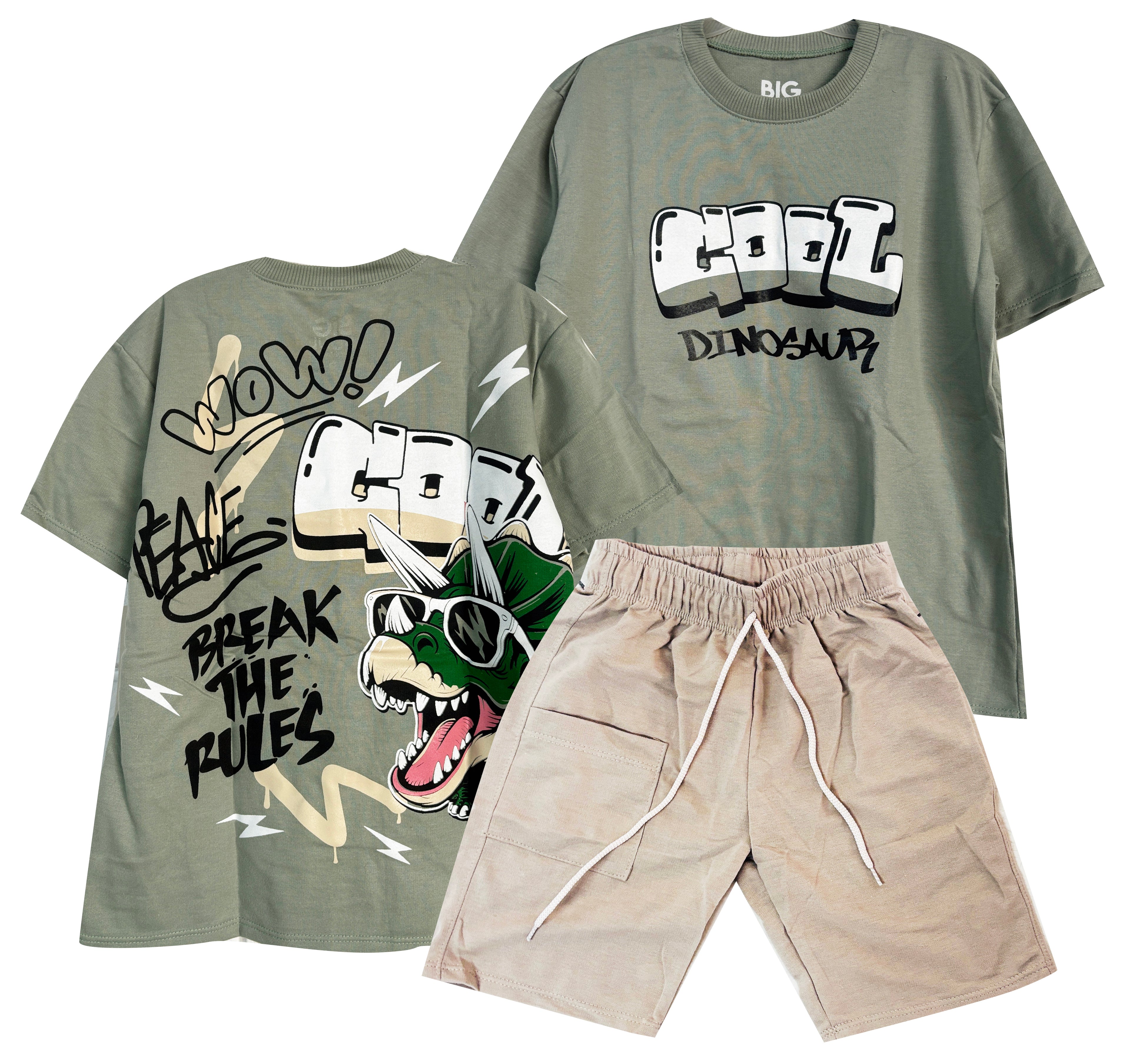 C2197 CONJUNTO CAMISETA  OVER SIZE VERDE M / BERMUDA KAKY
