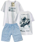C2200 CONJUNTO CAMISETA  OVER SIZE BLANCO/ BERMUDA AZUL CIELO