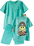 C2204 CONJUNTO UNICOLOR CAMISETA  OVER SIZE AGUAMARINA/ BERMUDA AGUAMARINA