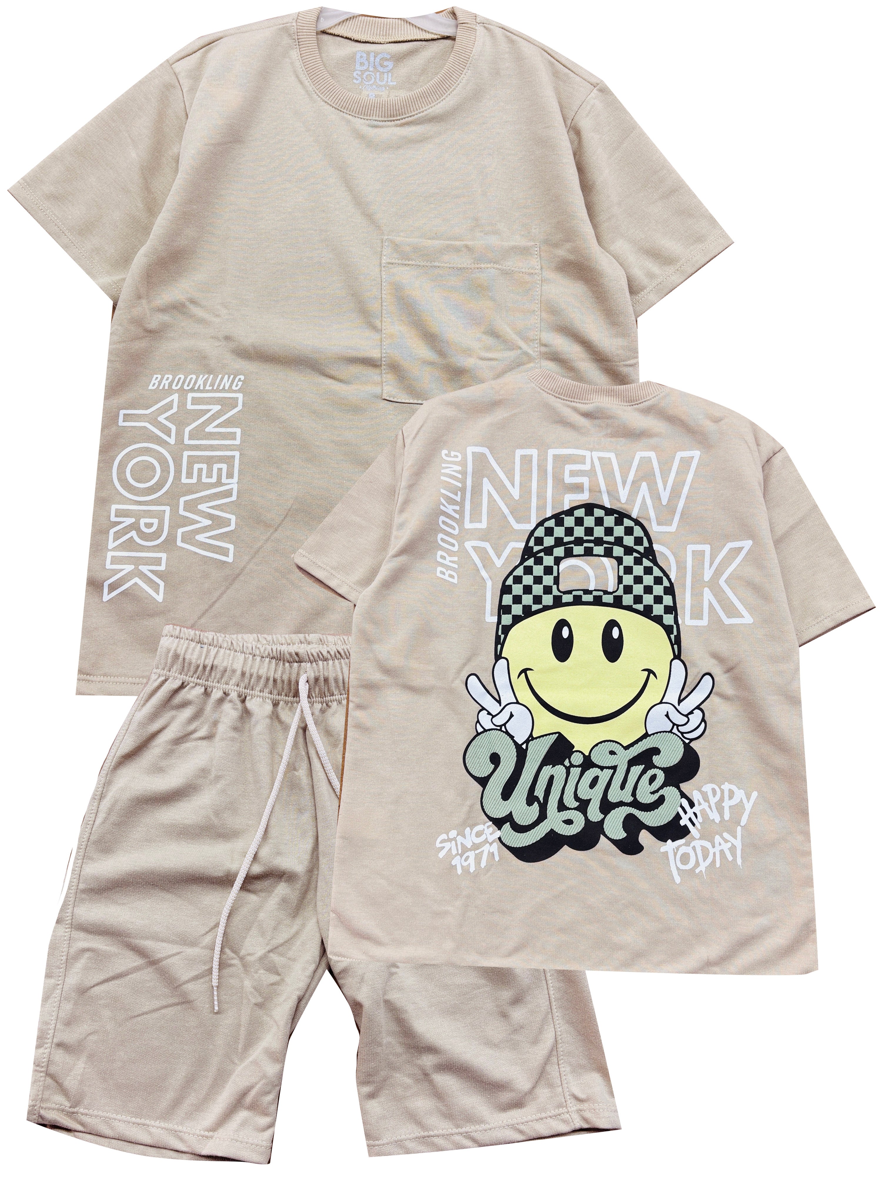 C2204 CONJUNTO UNICOLOR CAMISETA  OVER SIZE KAKY/ BERMUDA KAKY