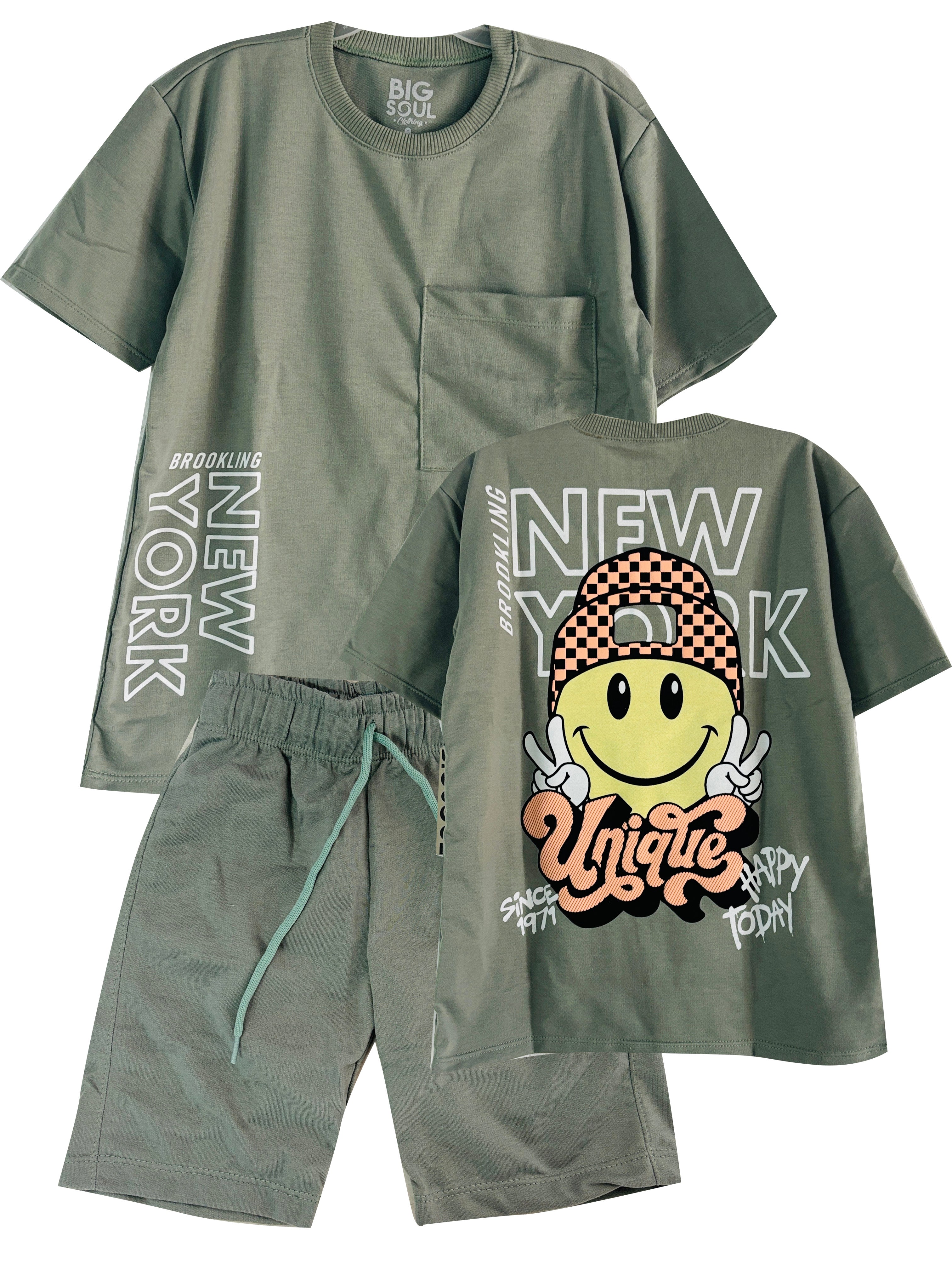 C2204 CONJUNTO UNICOLOR CAMISETA  OVER SIZE VERDE MILITAR/ BERMUDA VERDE MILITAR