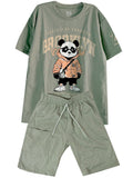 C2207 CONJUNTO CAMISETA  OVER SIZE VERDE MILITAR/ BERMUDA VERDE MILITAR