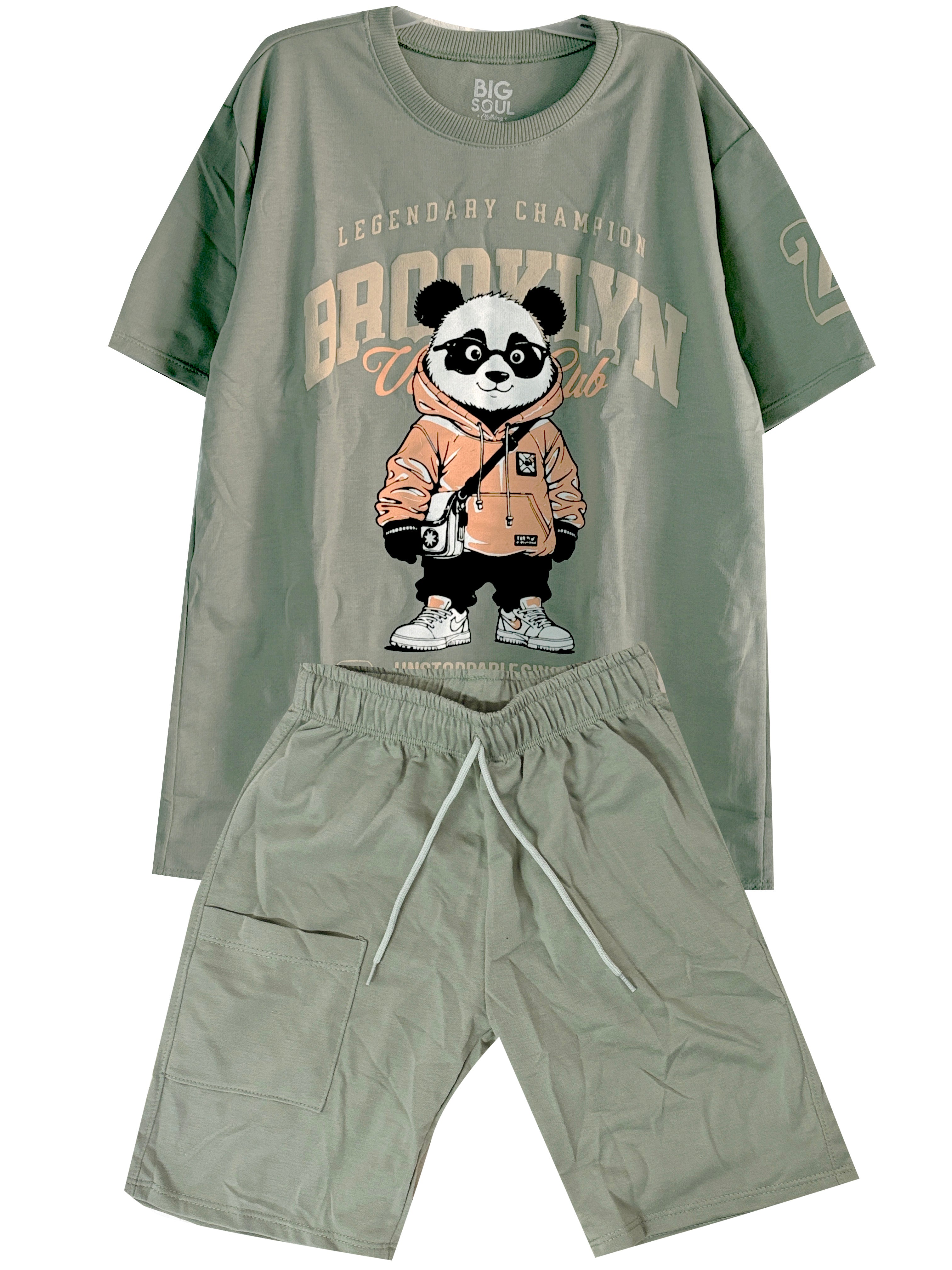 C2207 CONJUNTO CAMISETA  OVER SIZE VERDE MILITAR/ BERMUDA VERDE MILITAR