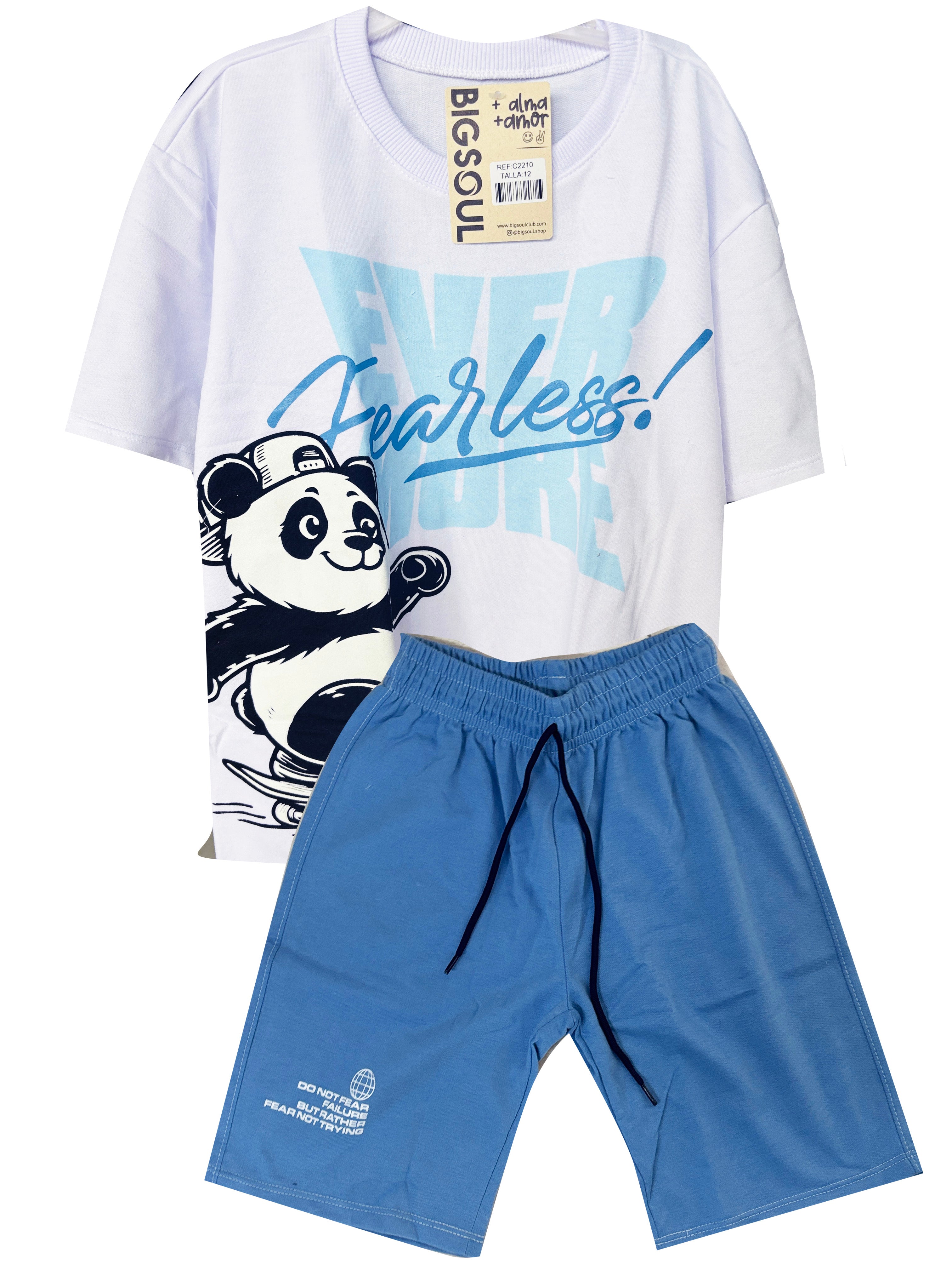 C2210 CONJUNTO CAMISETA  OVER SIZE BLANCO / BERMUDA HORTENCIA