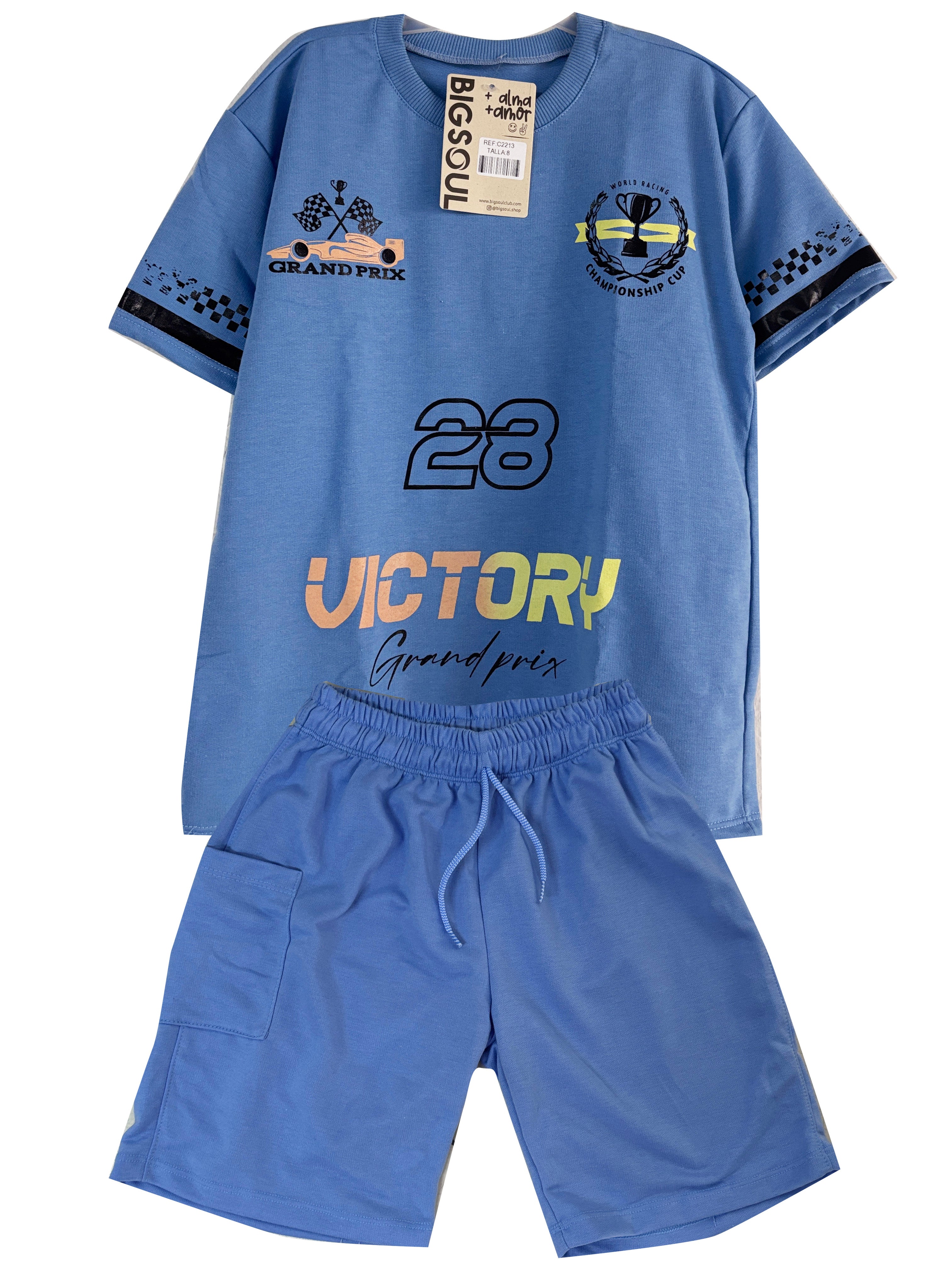 C2213 CONJUNTO UNICOLOR CAMISETA  OVER SIZE HORTENCIA/ BERMUDA HORTENCIA