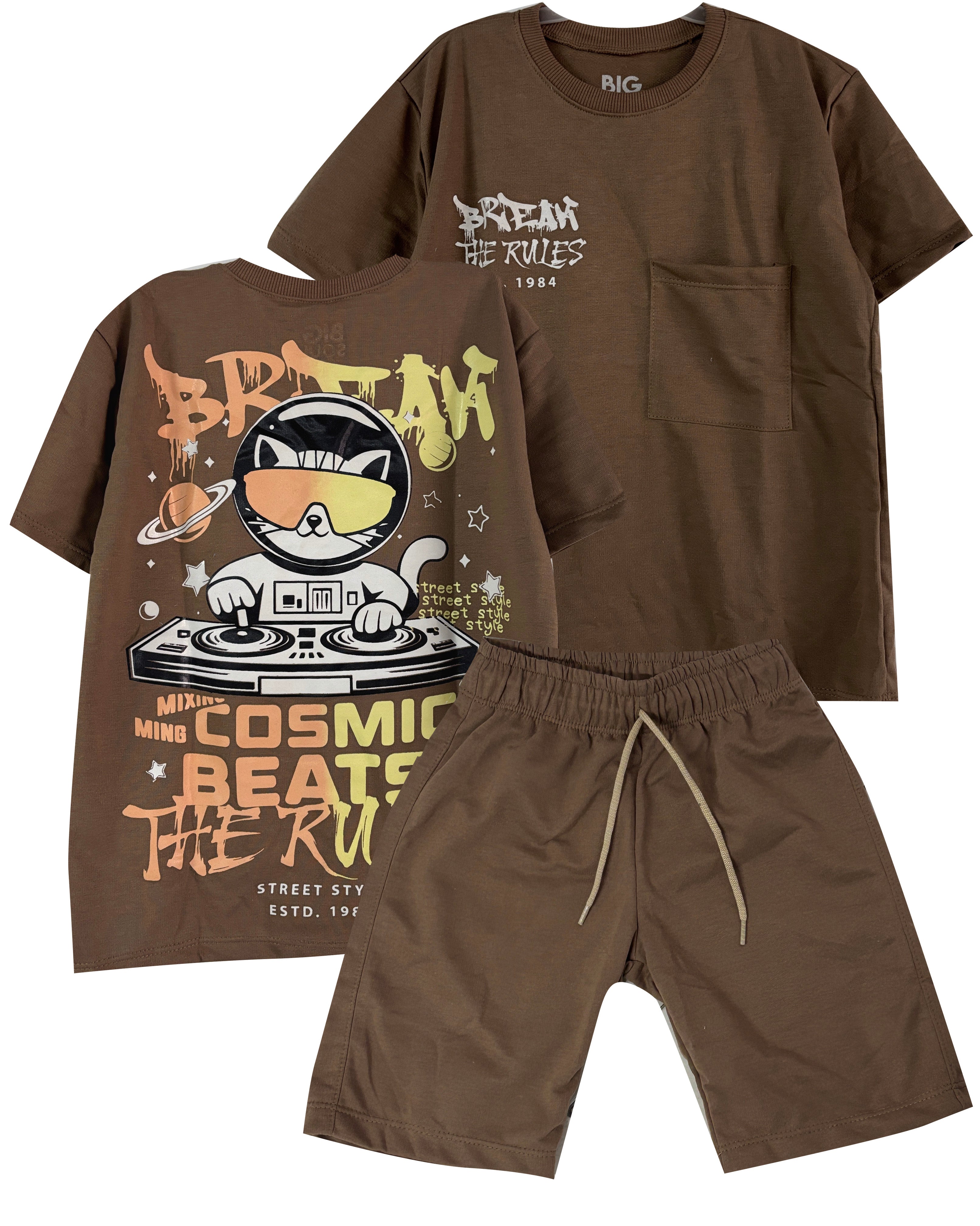 C2214  CONJUNTO UNICOLOR CAMISETA  OVER SIZE TABACO/ BERMUDA TABACO