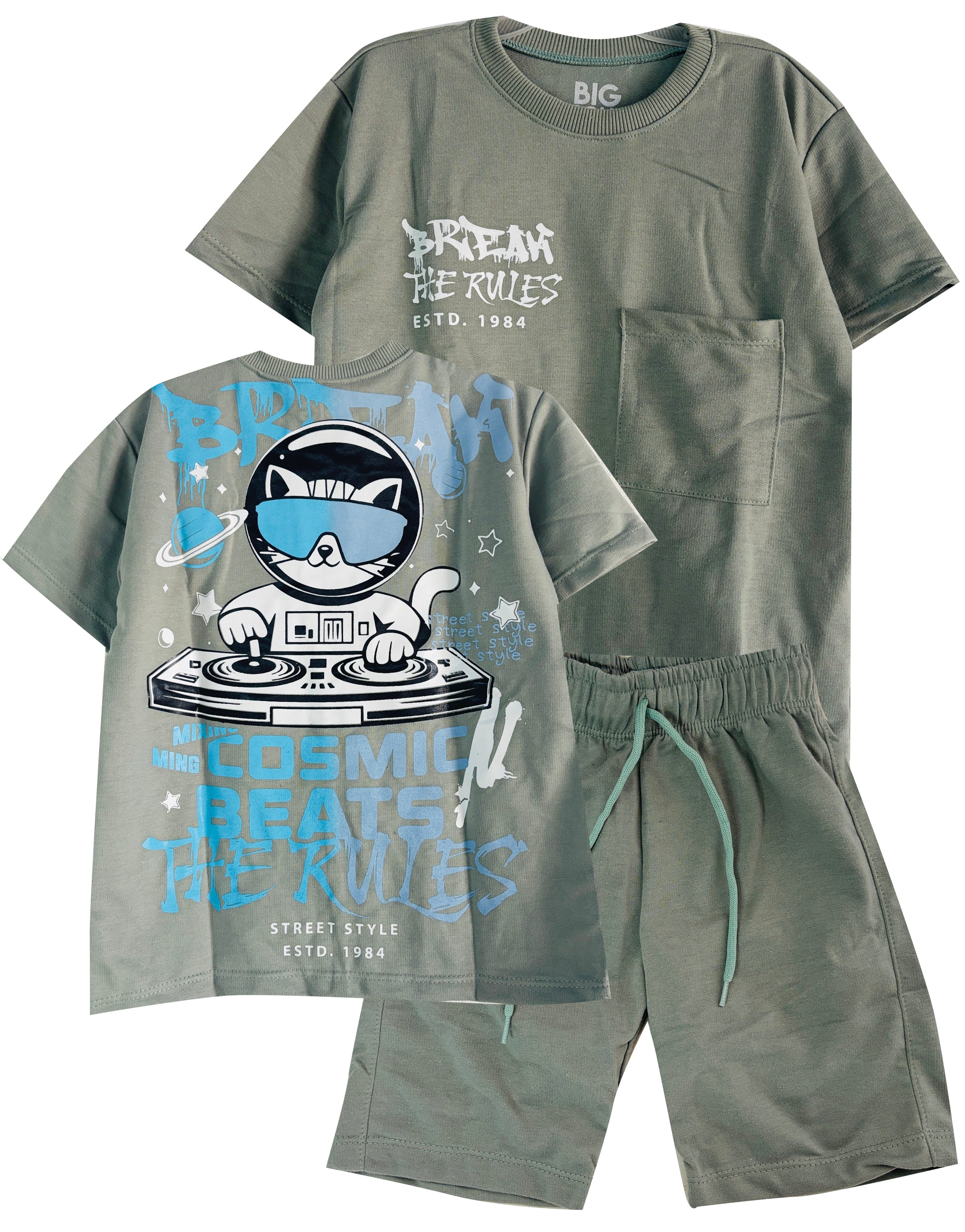 C2214  CONJUNTO UNICOLOR CAMISETA  OVER SIZE VERDE/ BERMUDA VERDE