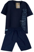 C2215 CONJUNTO UNICOLOR CAMISETA  OVER SIZE / BERMUDA AZUL OSC