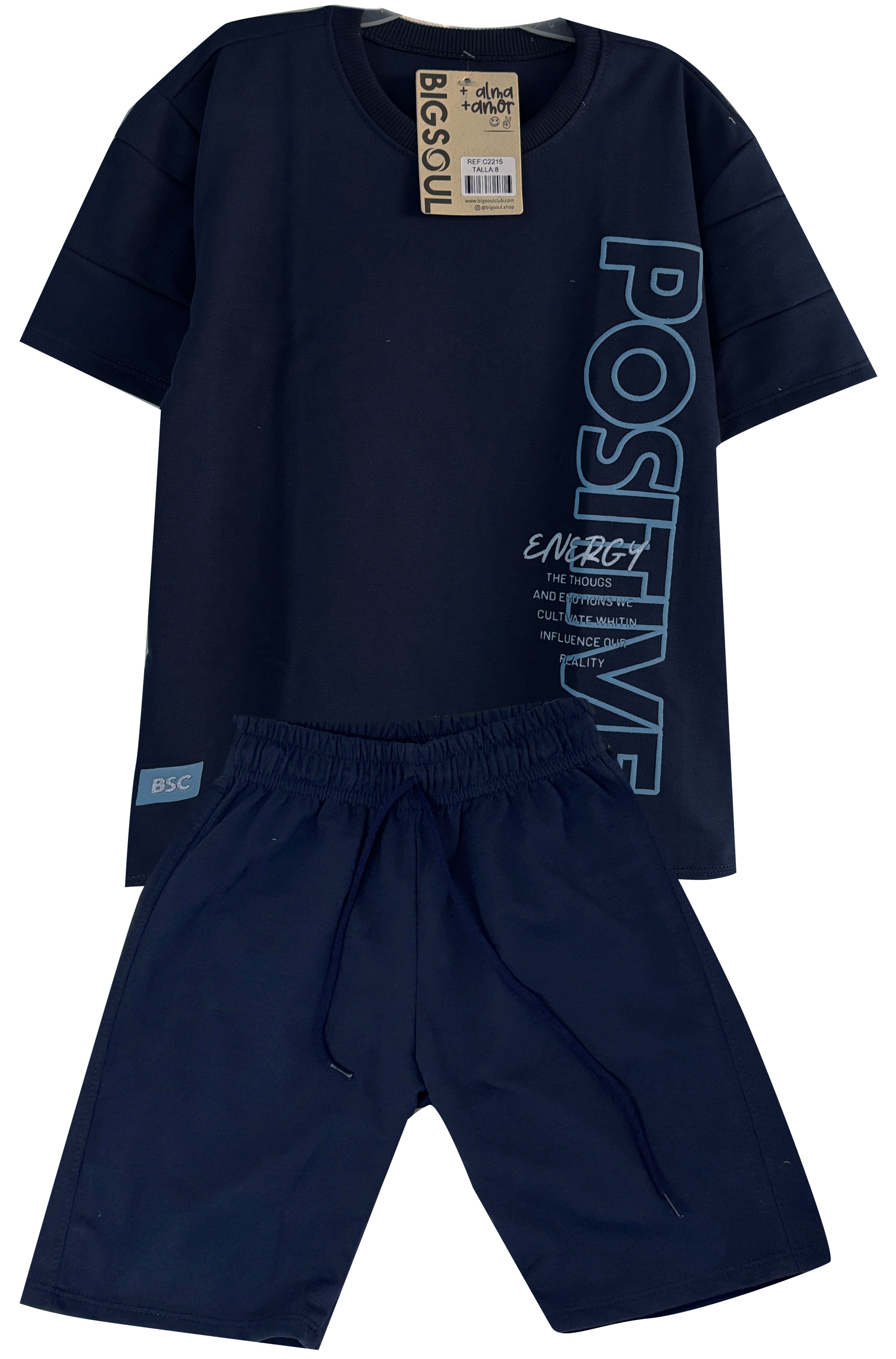 C2215 CONJUNTO UNICOLOR CAMISETA  OVER SIZE / BERMUDA AZUL OSC