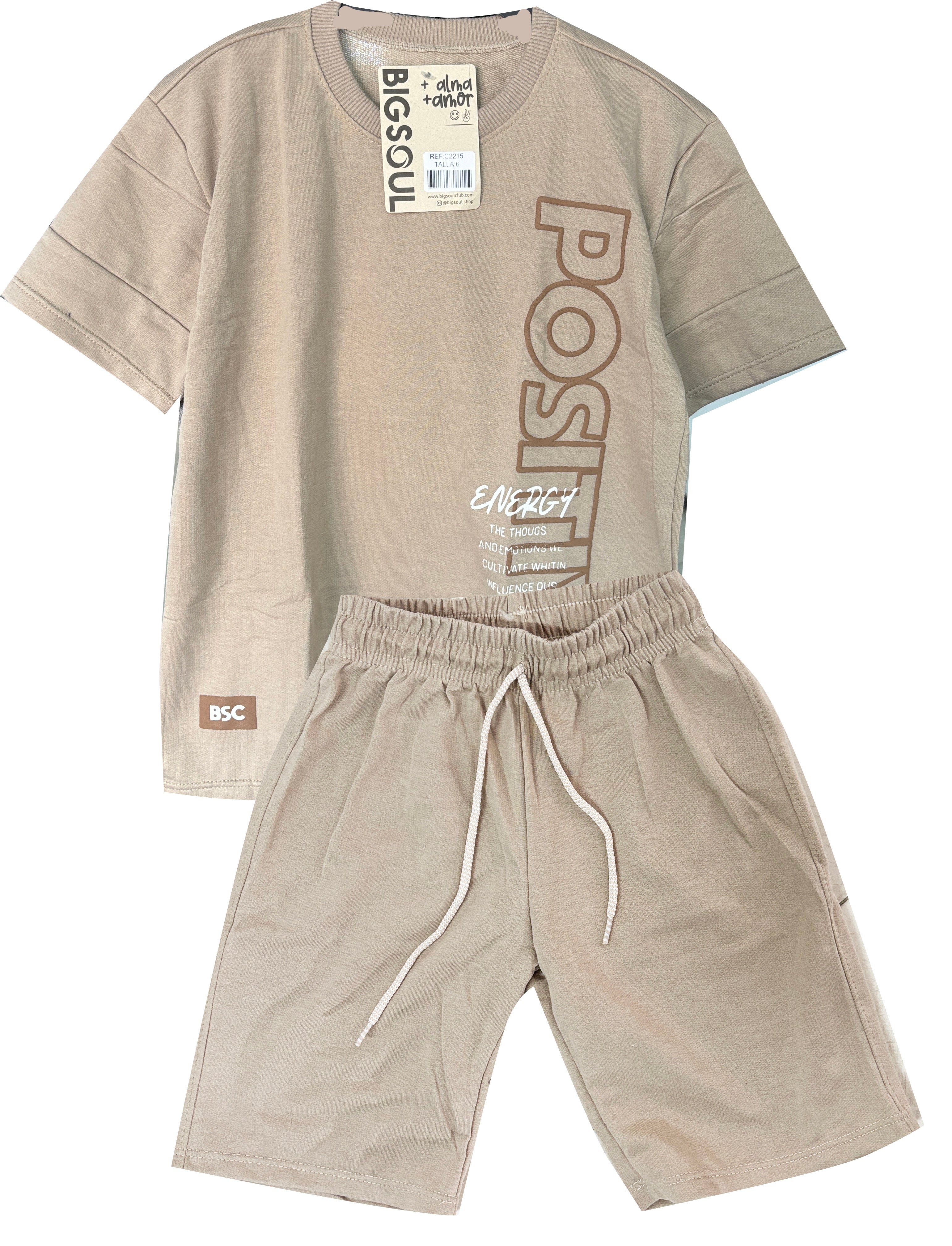 C2215 CONJUNTO UNICOLOR CAMISETA  OVER SIZE / BERMUDA KAKY