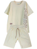 C2215 CONJUNTO UNICOLOR CAMISETA  OVER SIZE / BERMUDA MARFIL
