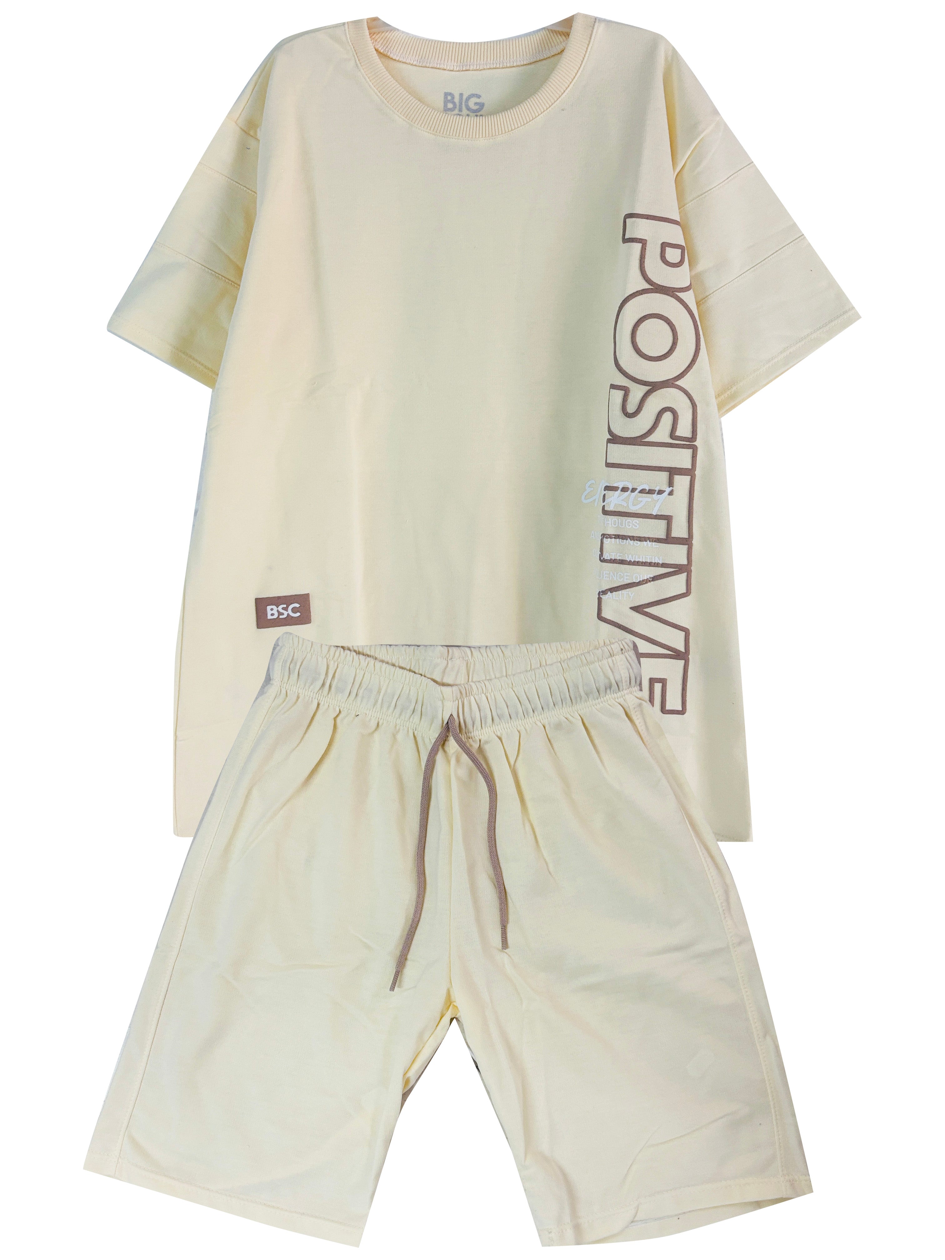 C2215 CONJUNTO UNICOLOR CAMISETA  OVER SIZE / BERMUDA MARFIL