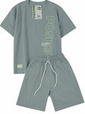 C2215 CONJUNTO UNICOLOR CAMISETA  OVER SIZE / BERMUDA VERDE M