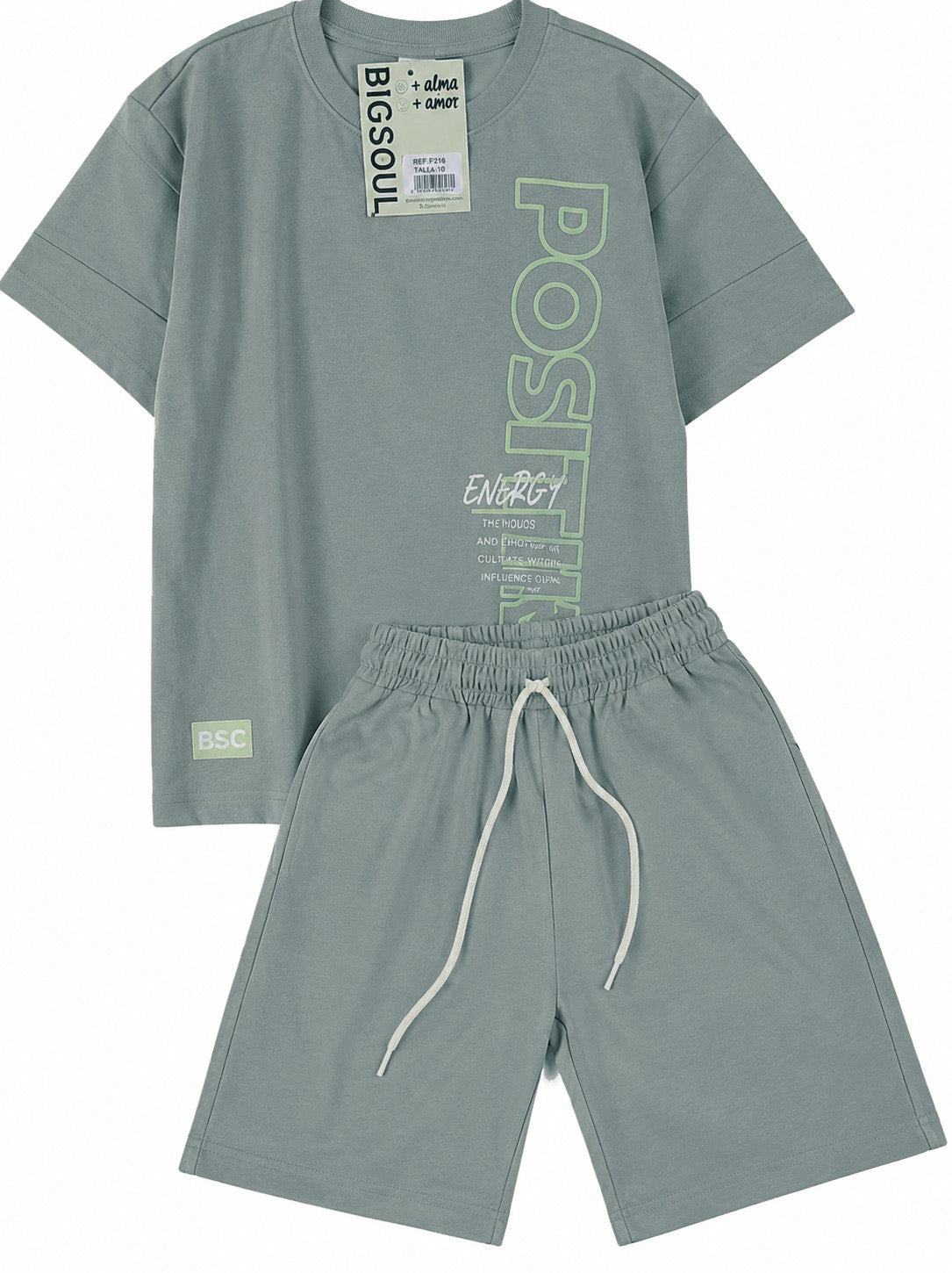 C2215 CONJUNTO UNICOLOR CAMISETA  OVER SIZE / BERMUDA VERDE M