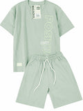 C2215 CONJUNTO UNICOLOR CAMISETA  OVER SIZE / BERMUDA VERDE PASTEL