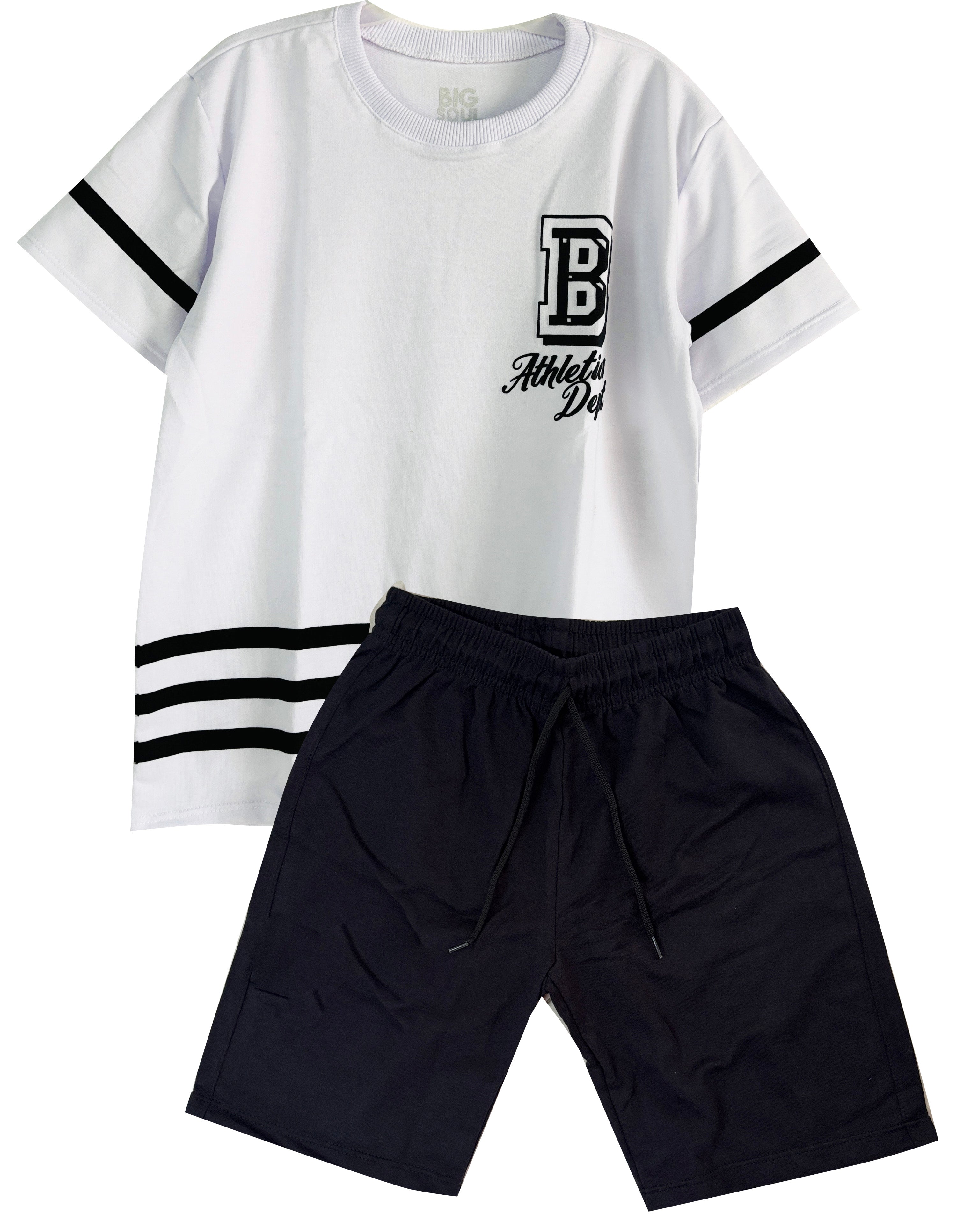 C2216 CONJUNTO CAMISETA  OVER SIZE BLANCO/ BERMUDA NEGRO