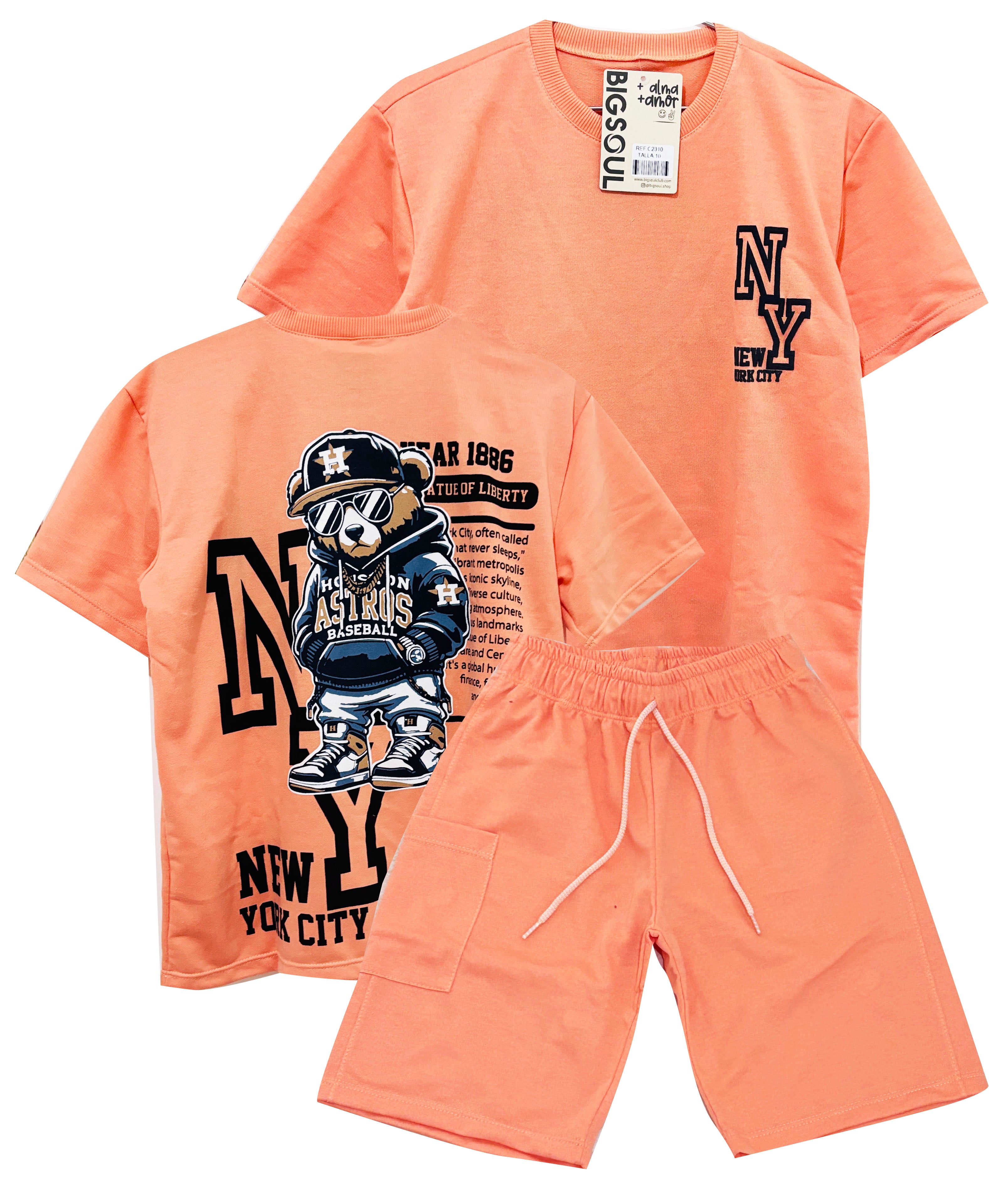 C2310 CONJUNTO UNICOLOR   OVER SIZE NARANJA PASTEL