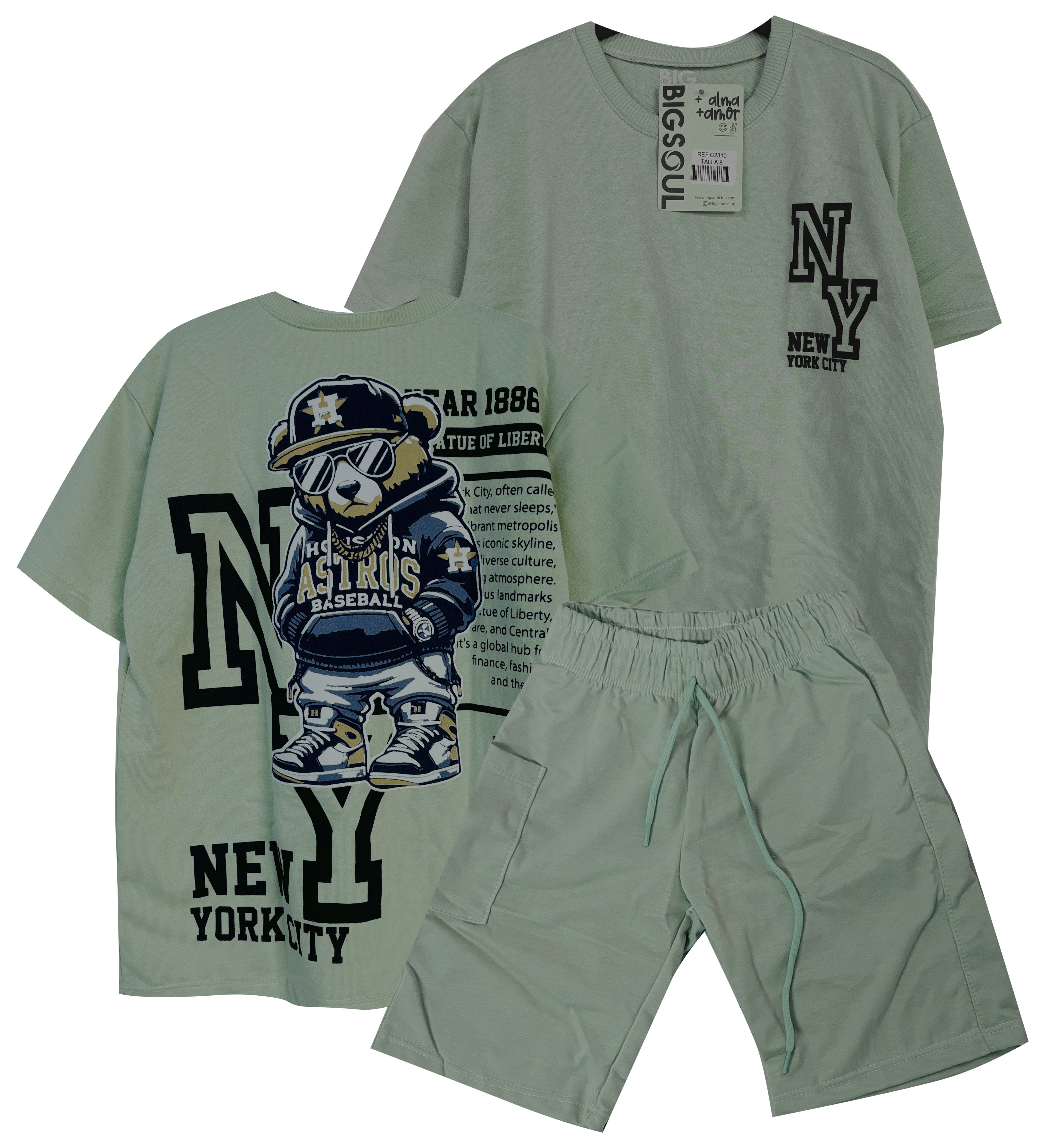 C2310 CONJUNTO UNICOLOR   OVER SIZE VERDE MILITAR