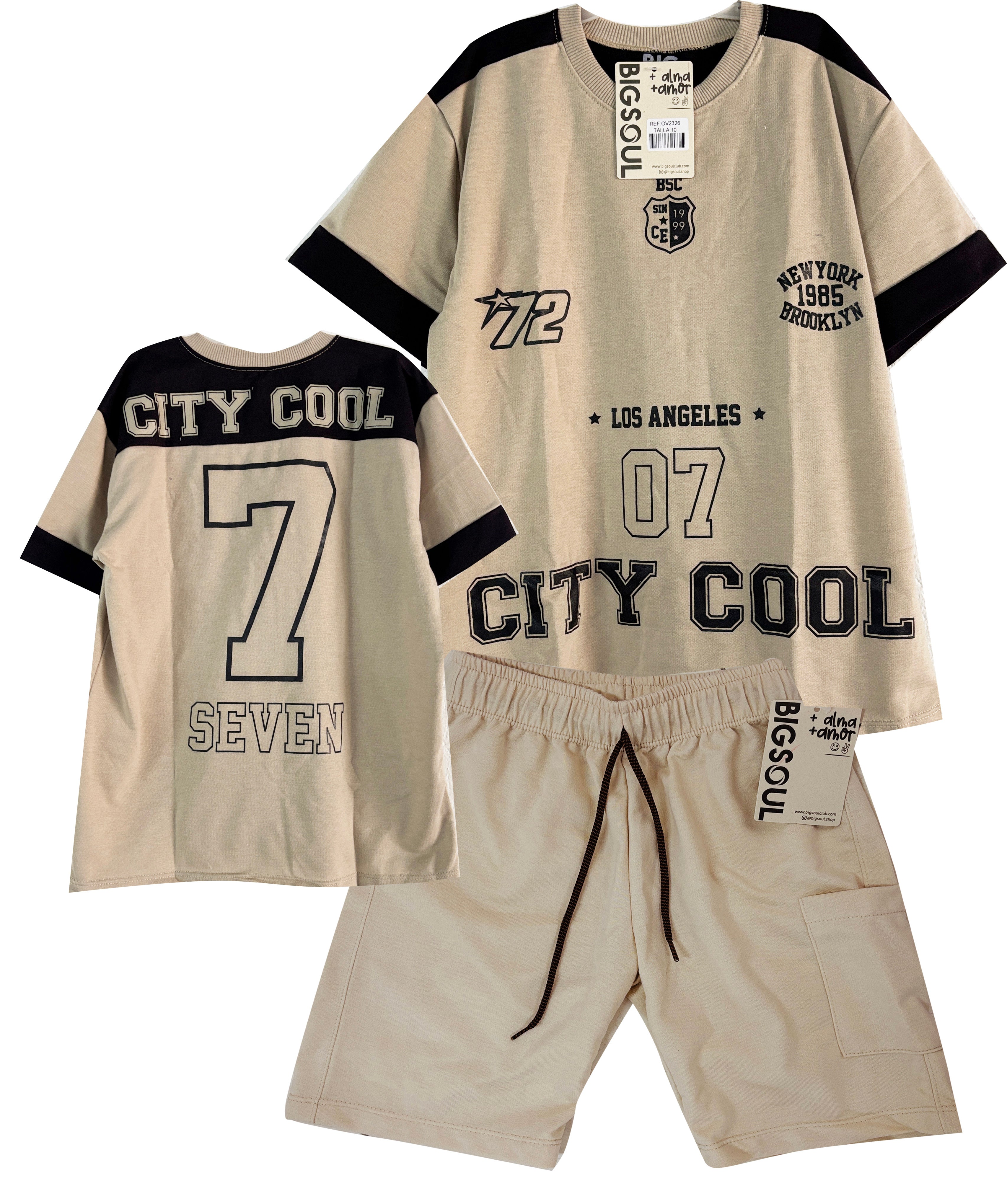 C2326 CONJUNTO UNOICOLOR CAMISETA  OVER SIZE / BERMUDAKAKY