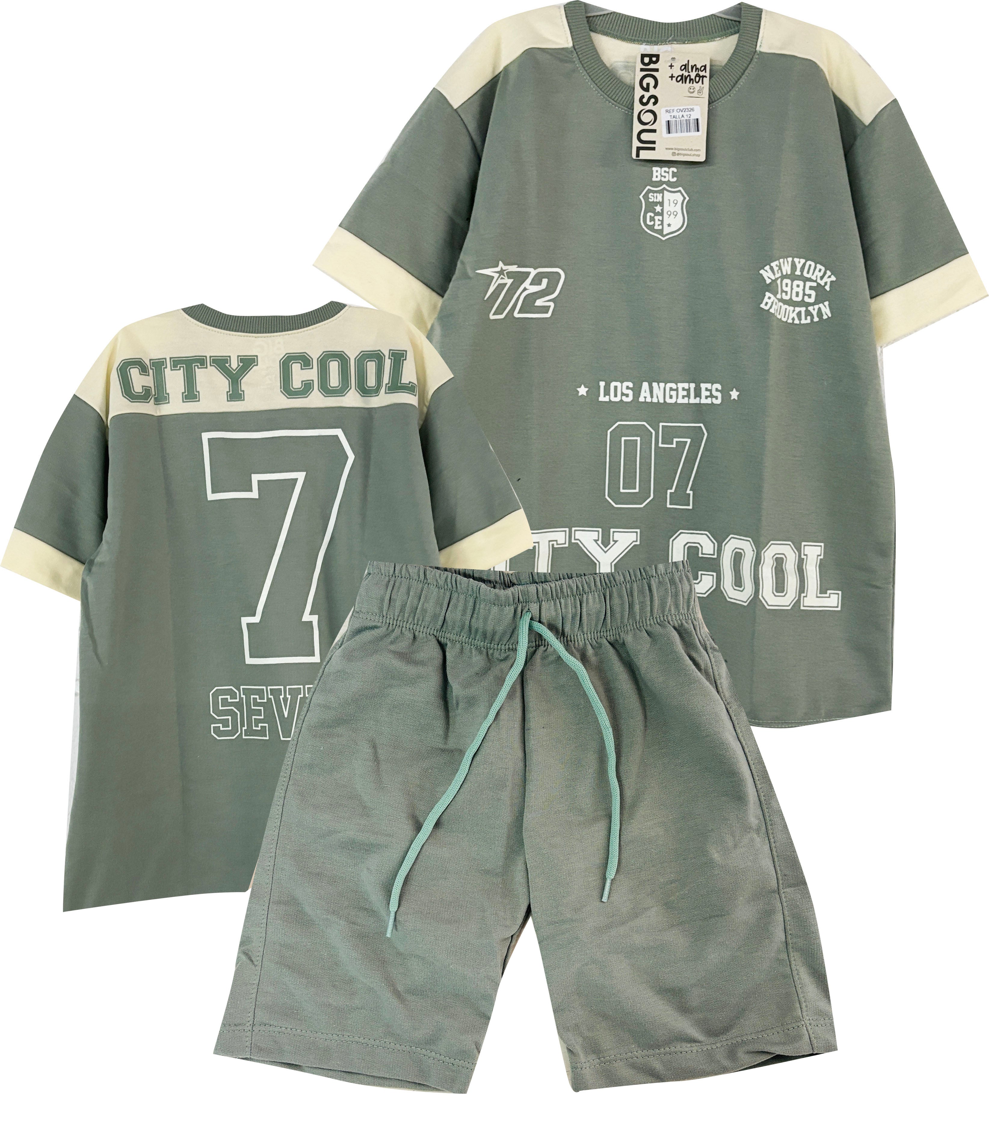 C2326 CONJUNTO UNOICOLOR CAMISETA  OVER SIZE / BERMUDA VERDE MILITAR