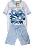 C2327 CONJUNTO CAMISETA  OVER SIZE BLANCO / BERMUDAAZUL CIELO