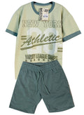 C2327 CONJUNTO CAMISETA  OVER SIZE VERDE PASTEL / BERMUDA VERDE MILITAR
