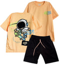 C2336 CONJUNTO CAMISETA  OVER SIZE MANDARINA/ BERMUDA NEGRO