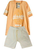 C2337 CONJUNTO   CAMISETA  OVER SIZE MANDARINA/ BERMUDA MARFIL