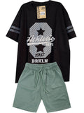 C2337 CONJUNTO   CAMISETA  OVER SIZE NEGRO/ BERMUDA VERDE SECO