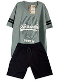 C2337 CONJUNTO   CAMISETA  OVER SIZE VERDE/ BERMUDA NEGRO