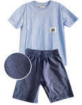 C2344 CONJUNTO CAMISETA  OVER SIZE AZUL CIELO / BERMUDA TEXTURA COLOR AZUL