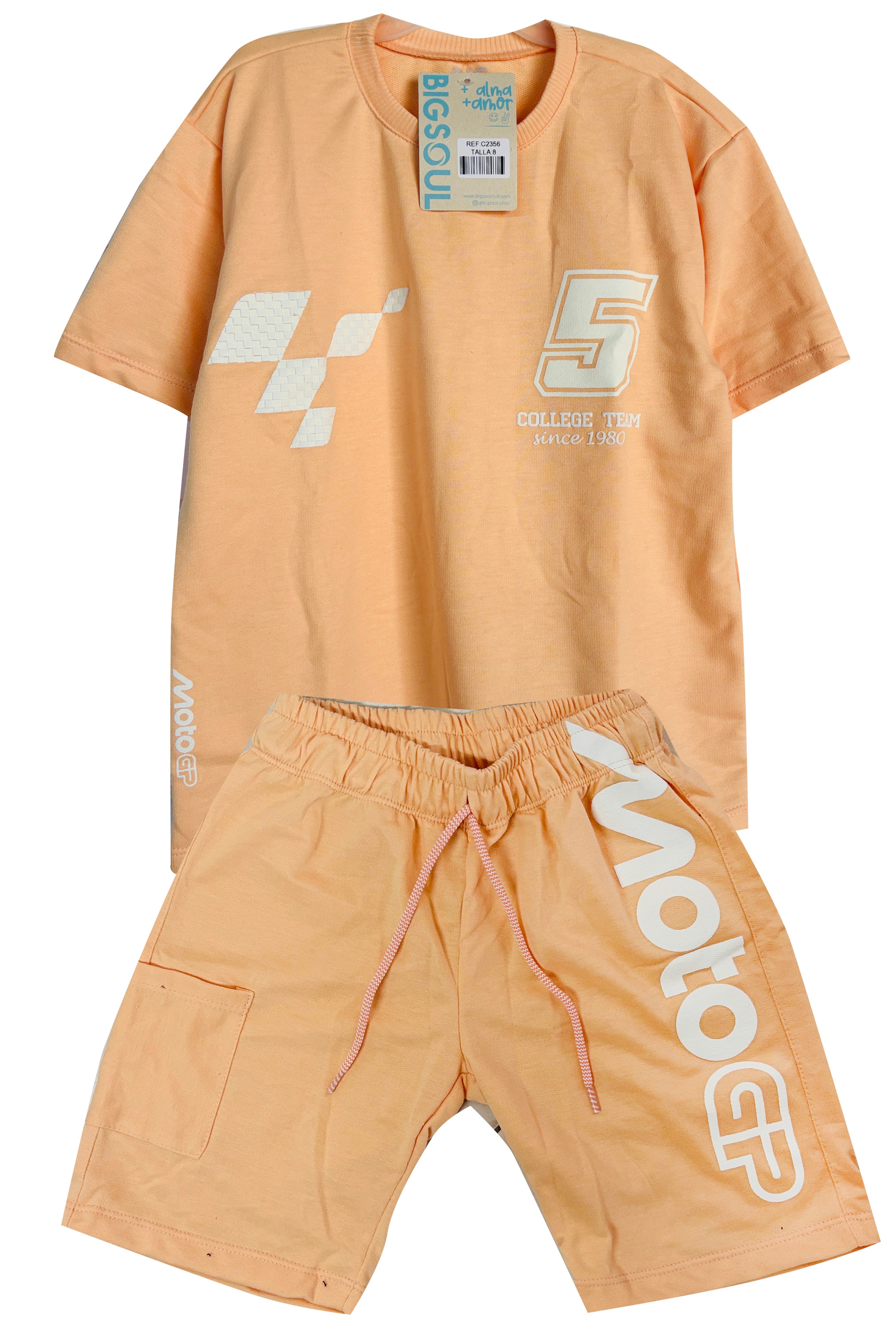 C2356 CONJUNTO UNICOLOR CAMISETA  OVER SIZE / BERMUDA MANDARINA