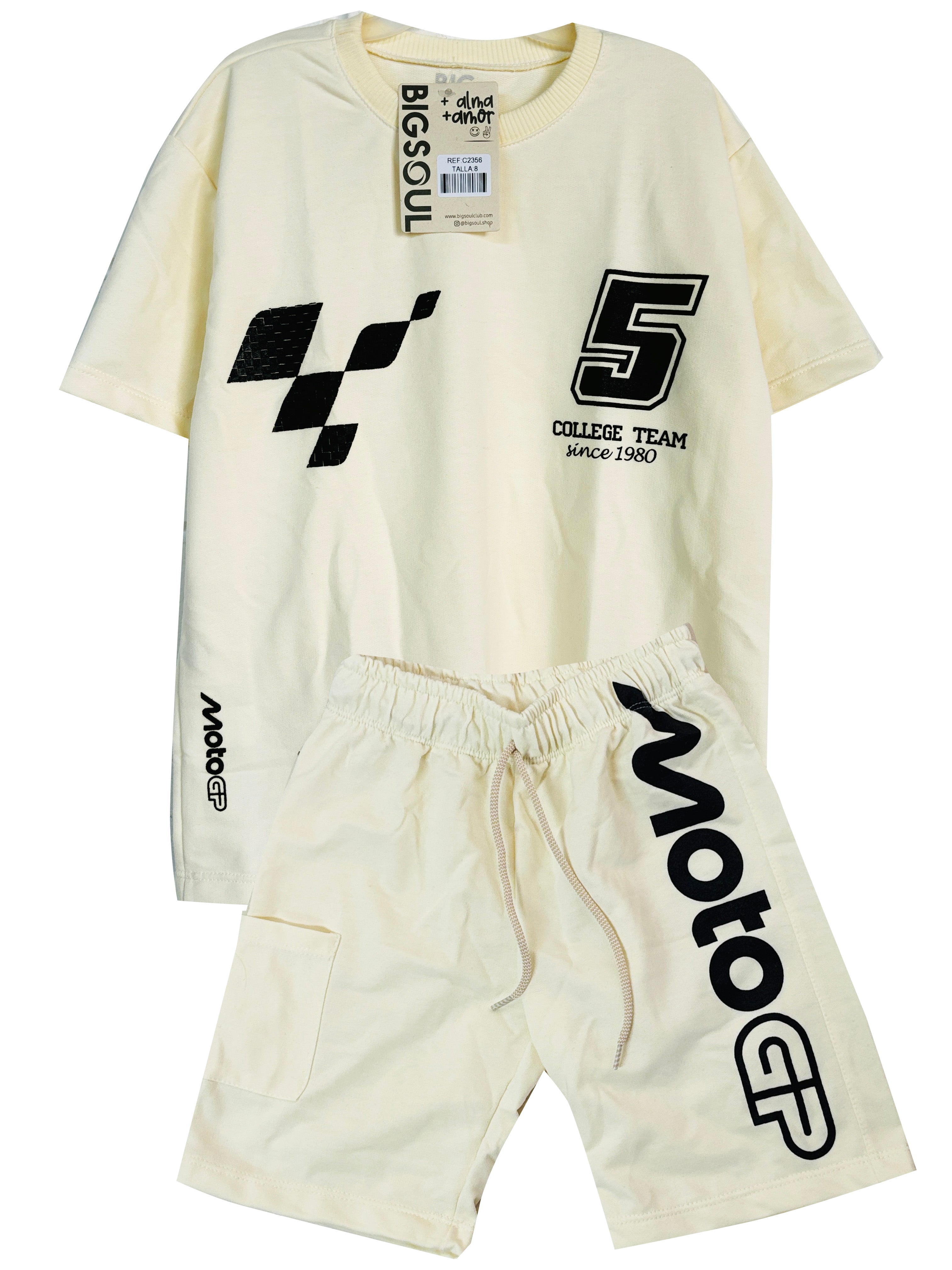 C2356 CONJUNTO UNICOLOR CAMISETA  OVER SIZE / BERMUDA MARFIL