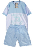 C2531 CONJUNTO CAMISETA  OVER SIZE BLANCO  / BERMUDA AZUL CIELO