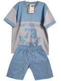 C2531 CONJUNTO CAMISETA  OVER SIZE GRIS  / BERMUDA AZUL JEAN