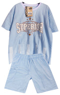 C2533 CONJUNTO UNICOLOR CAMISETA  OVER SIZE  / BERMUDA AZUL CIELO