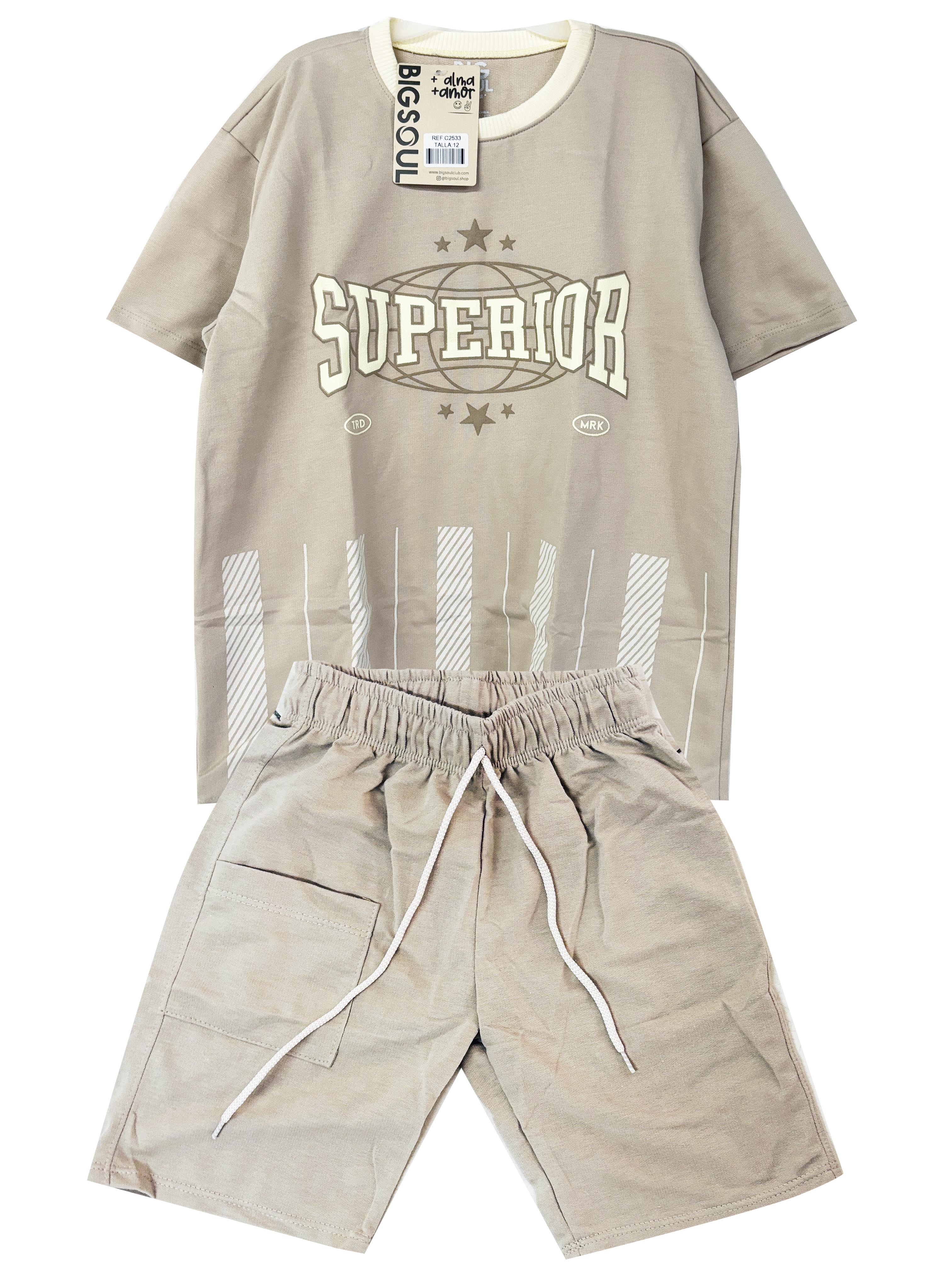 C2533 CONJUNTO UNICOLOR CAMISETA  OVER SIZE  / BERMUDA KAKY
