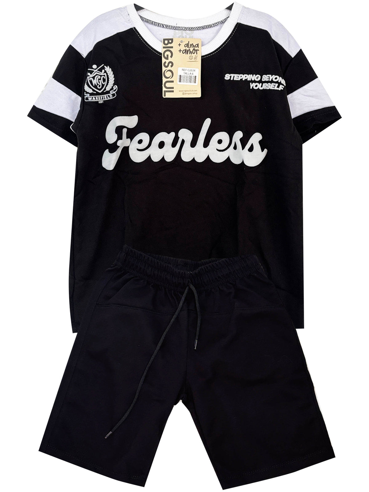 C2534 CONJUNTO   CAMISETA  OVER SIZE  COLOR NEGRO/ BERMUDA NEGRO