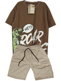 C2540 DINO ROAR CONJUNTO  CAMISETA  OVER SIZE GRIS/ BERMUDA NEGRO (Copia)